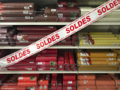 Banderole "SOLDES" weiss-rot 150mm x 10m