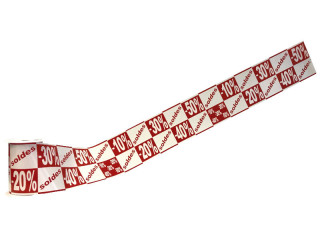 bande "soldes/rabais" blanc-rouge 150mm x 10m