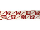 bande "soldes/rabais" blanc-rouge 150mm x 10m