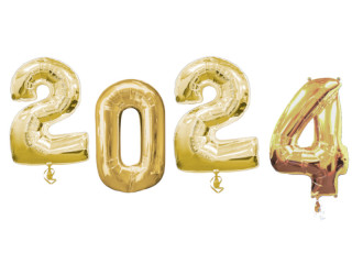 Sparset Folienballons 2022 gold, H 86-88cm, 4 Zahlen