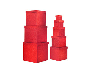 Geschenkkartons Würfel rot glitter, 10 - 38 cm, 8-tlg.