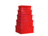 Geschenkkartons Rechteck rot glitter, 16 - 22 cm, 5-tlg.
