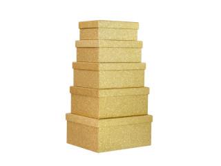Geschenkkartons Rechteck gold glitter, 16 - 22 cm, 5-tlg.