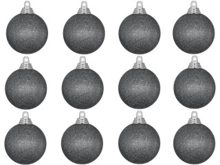 christmas ball B1 glitter steel-grey, Ø 6cm, 12 pcs.