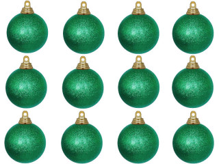 boule de Noël B1 scintillant vert, Ø 6cm, 12 pcs.