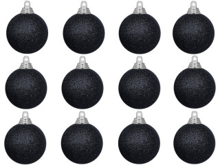 Weihnachtskugel B1 glitter schwarz, Ø 6cm, 12 Stück