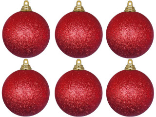Weihnachtskugel B1 glitter rot, Ø 8cm, 6 Stück