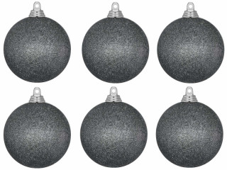Weihnachtskugel B1 glitter stahlgrau, Ø 8cm, 6 Stück