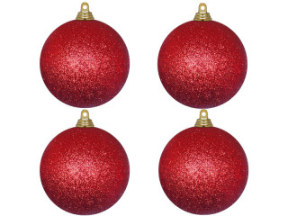 Weihnachtskugel B1 glitter rot, Ø 10cm, 4 Stück