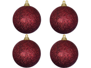 Weihnachtskugel B1 glitter bordeaux, Ø 10cm, 4 Stück