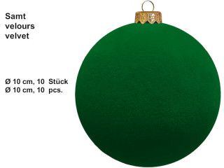 Weihnachtskugeln Samt grün Ø 10cm, 10 Stück