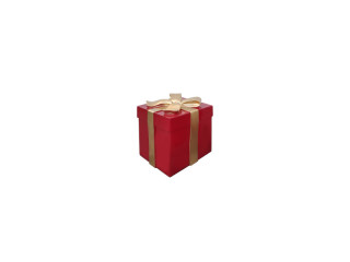 Fiberglas Objekt Paket rot/gold, 40 x 40 x H 46cm schwer entflammbar, outdoor