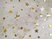 Stoff Organza "Sterne" weiss Sterne gold, B 150 cm