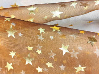 Stoff Organza "Sterne" terra Sterne gold, B 150 cm