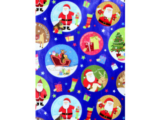 Geschenkpapier "Santa comes" blau-bunt 70cm x 50m