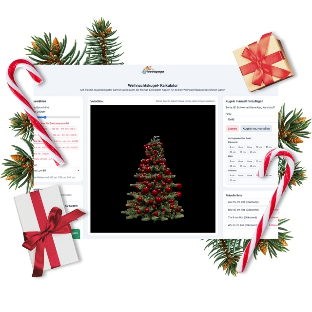 Bauble Calculator preview: visualised tree with recommended bauble count